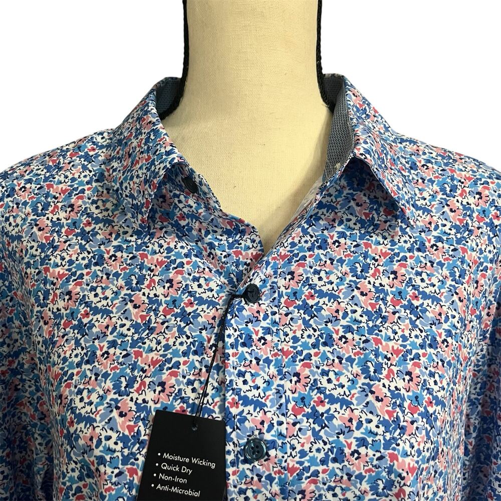 Jos A Bank Traveler Women's NEW Blue White Floral Long Sleeve Button Down Sz XL